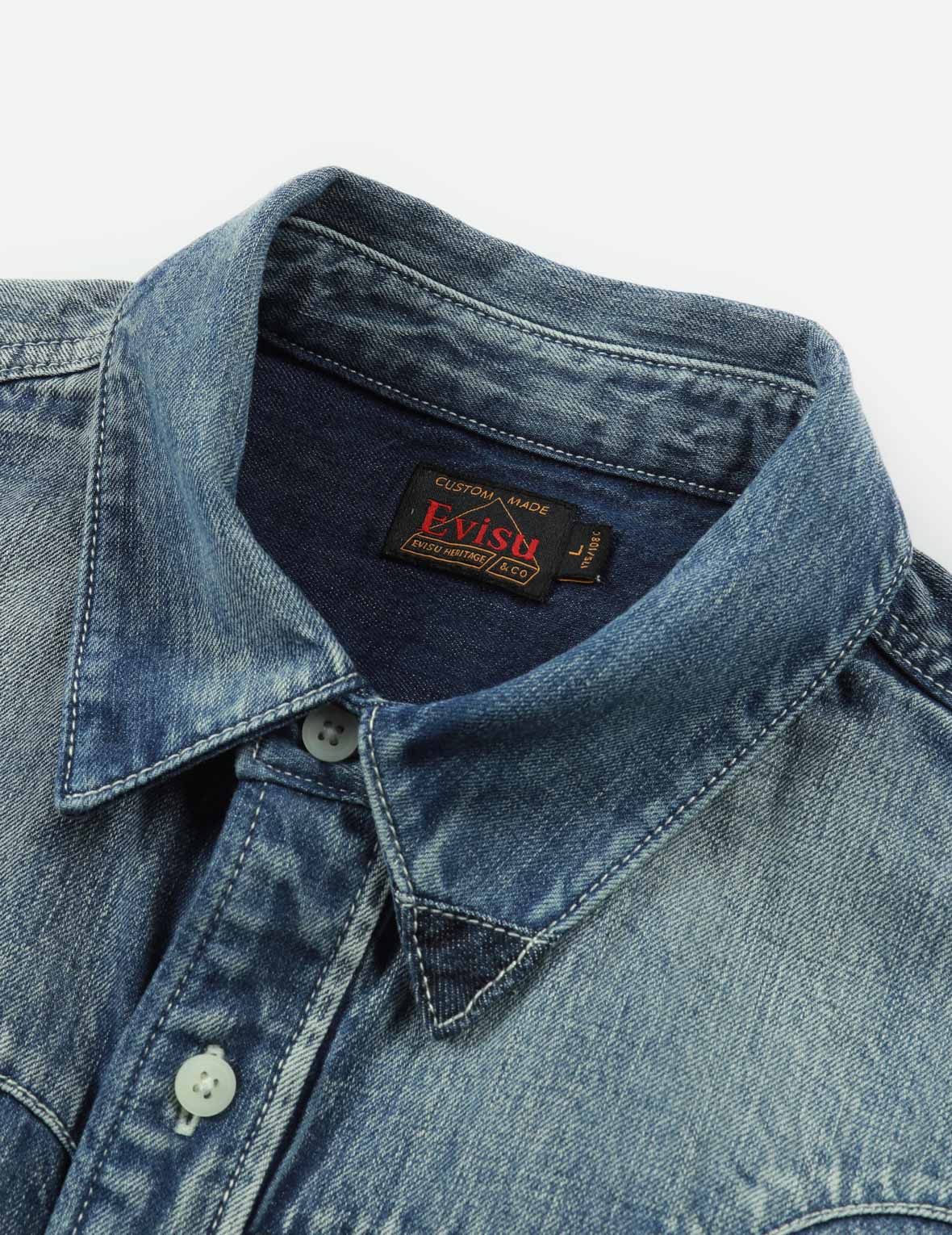 Seagull Print and Multi-Patches Loose Fit Denim Shirt