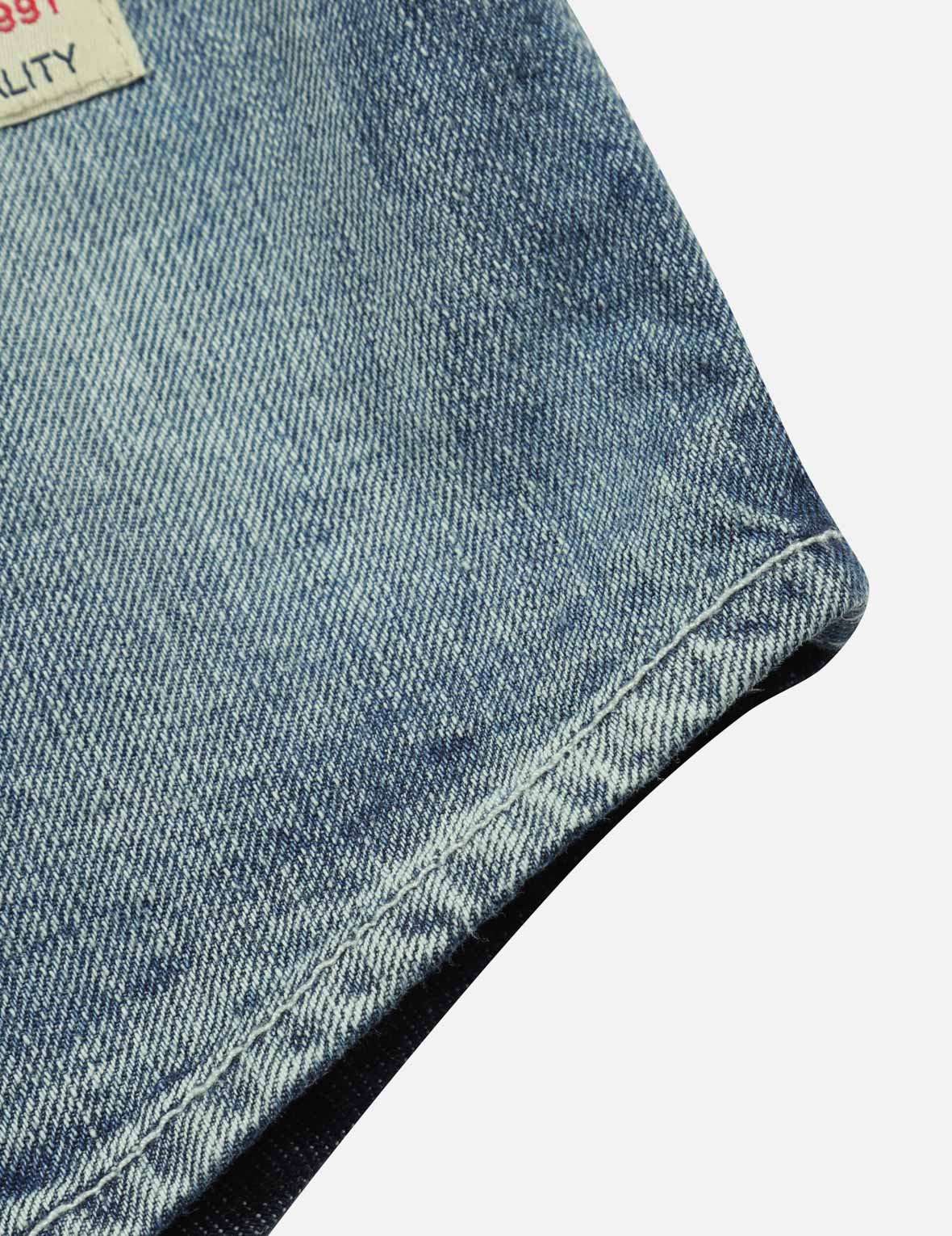 Seagull Print and Multi-Patches Loose Fit Denim Shirt