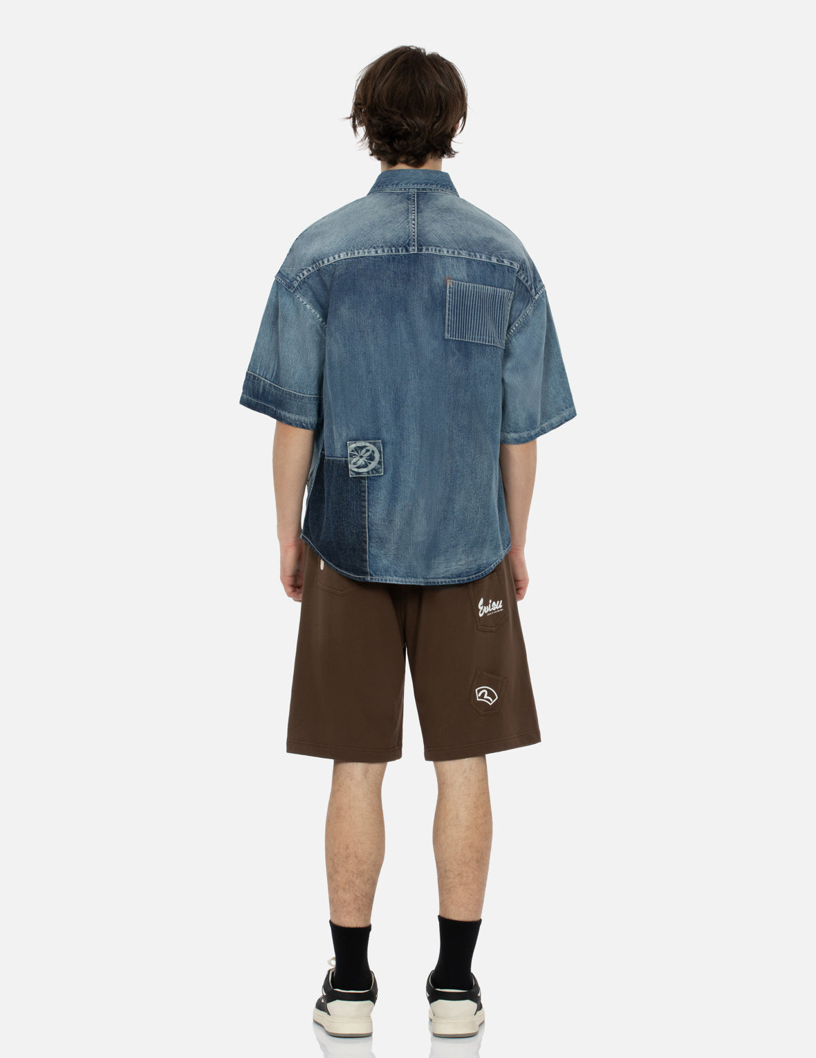 Seagull Print and Multi-Patches Loose Fit Denim Shirt