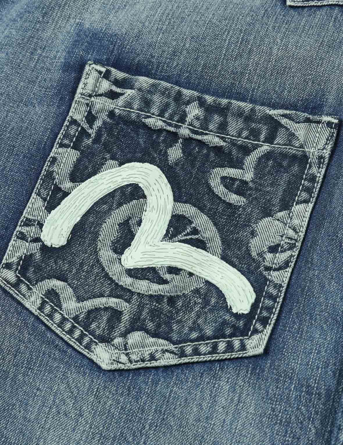 Seagull Print and Multi-Patches Loose Fit Denim Shirt