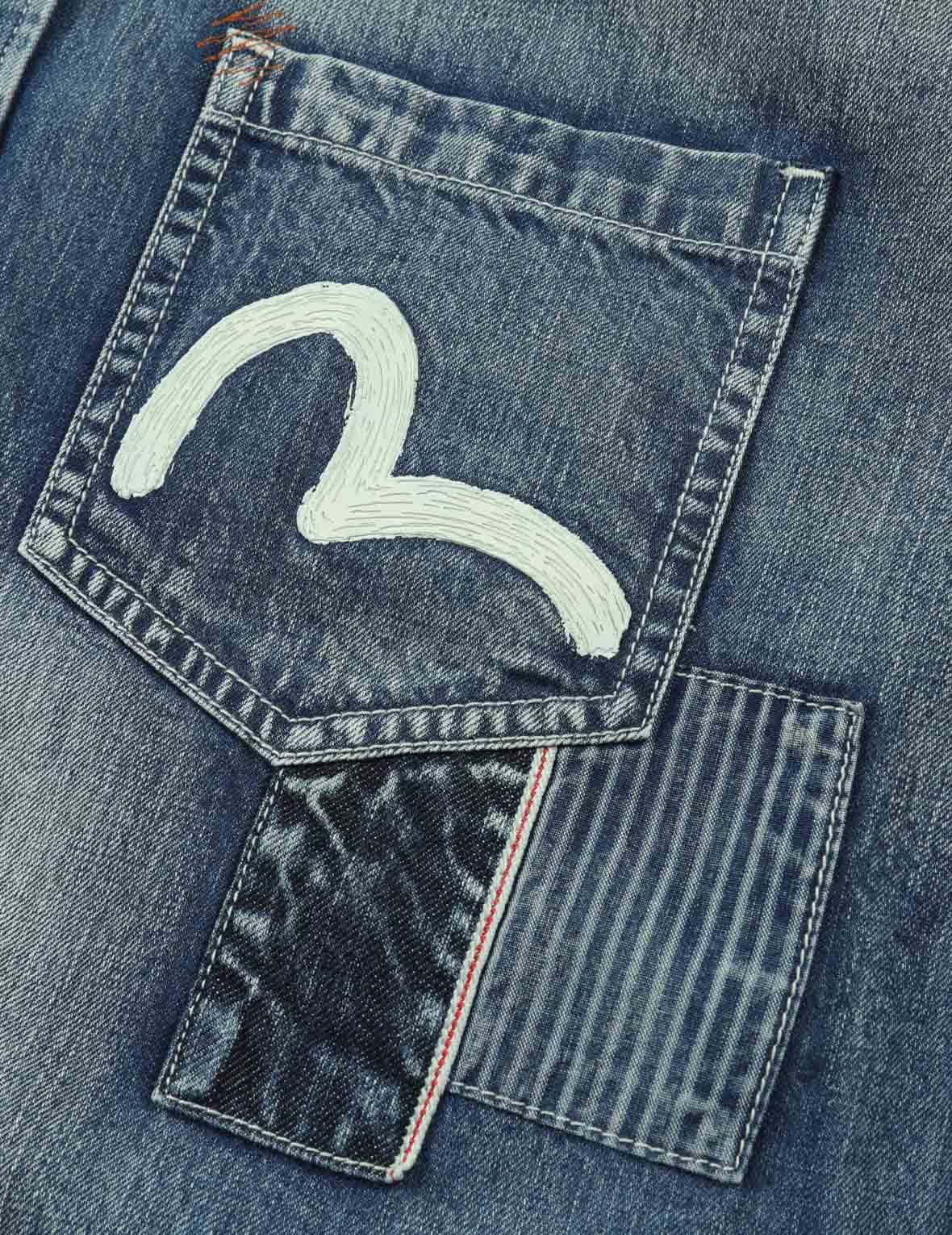 Seagull Print and Multi-Patches Loose Fit Denim Shirt