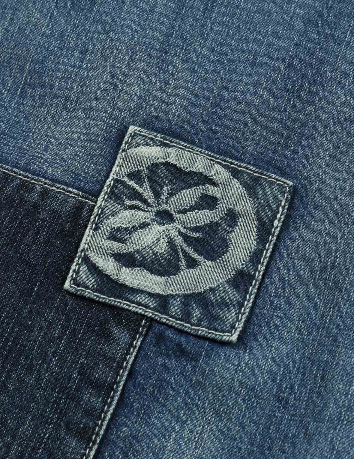 Seagull Print and Multi-Patches Loose Fit Denim Shirt