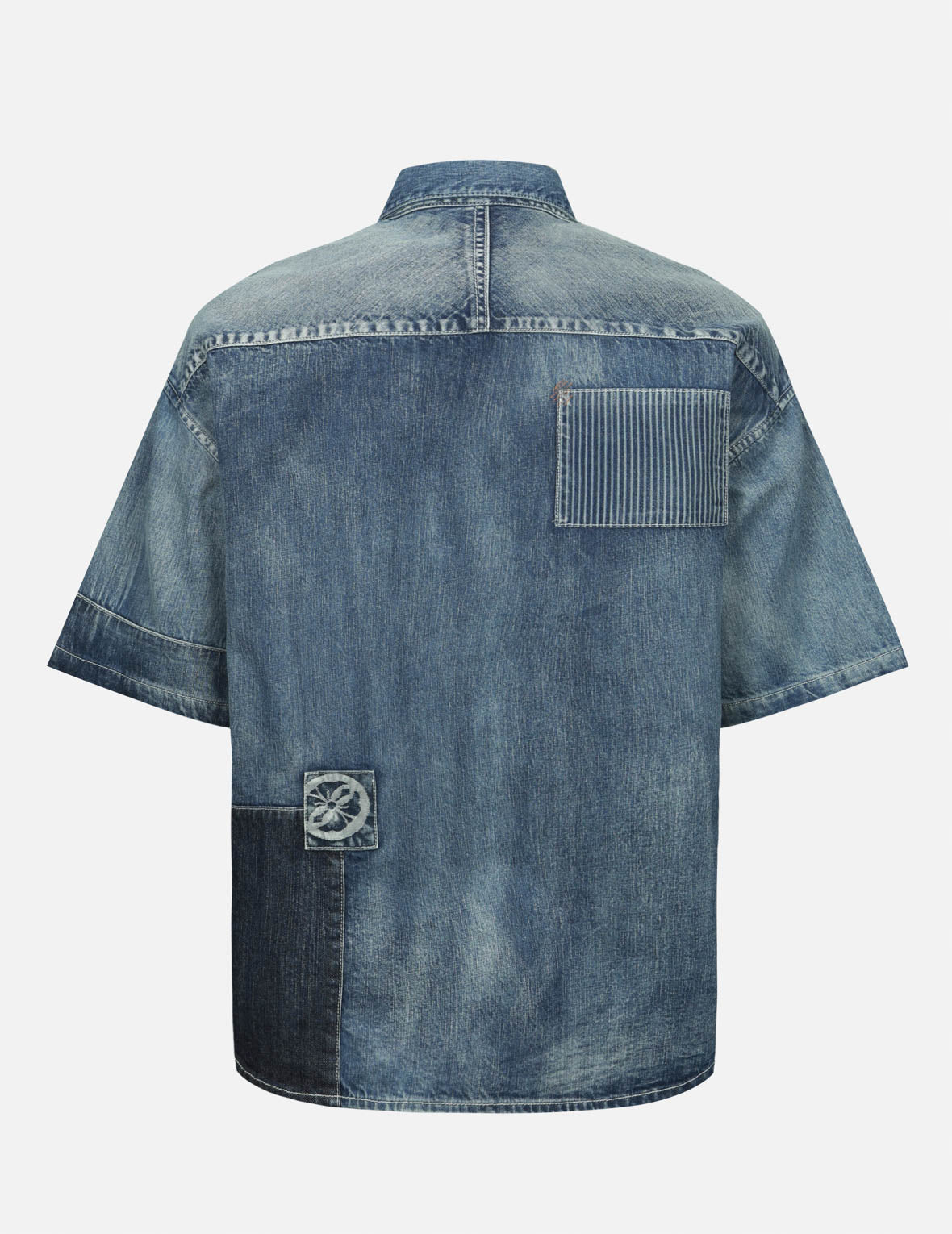Seagull Print and Multi-Patches Loose Fit Denim Shirt