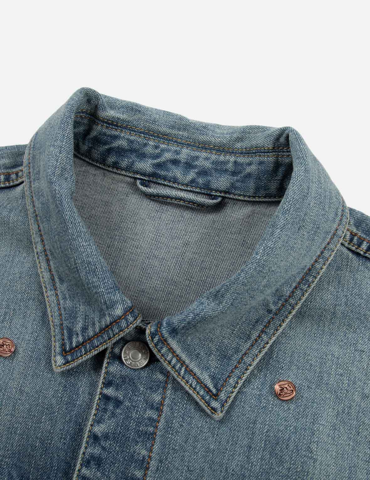 おしゃれ＊エレガント【HERMES】Blouson Inspiration Denim Allover Rivets and Seagull Applique Relax Fit Denim Jacket