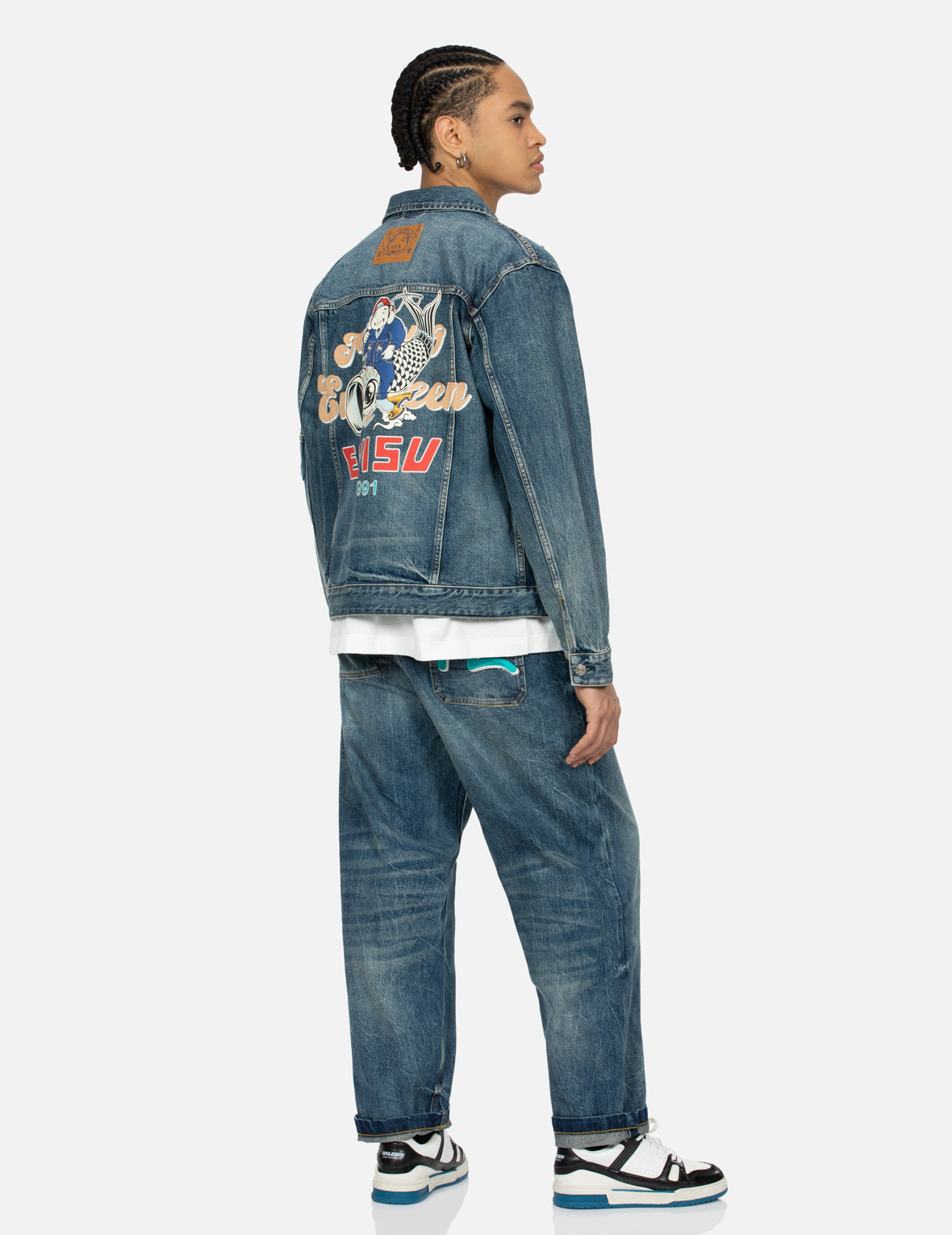 Seagull Embroidery 
Godhead Print Relax Fit Denim Jacket