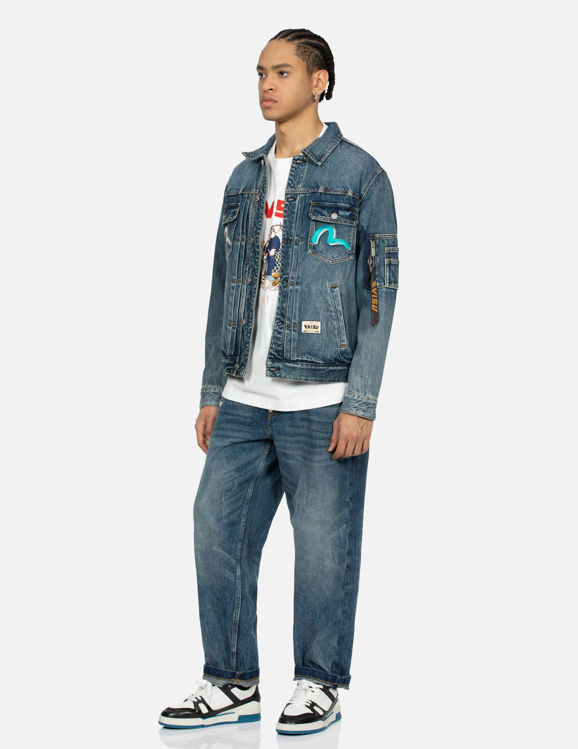 Seagull Embroidery 
Godhead Print Relax Fit Denim Jacket