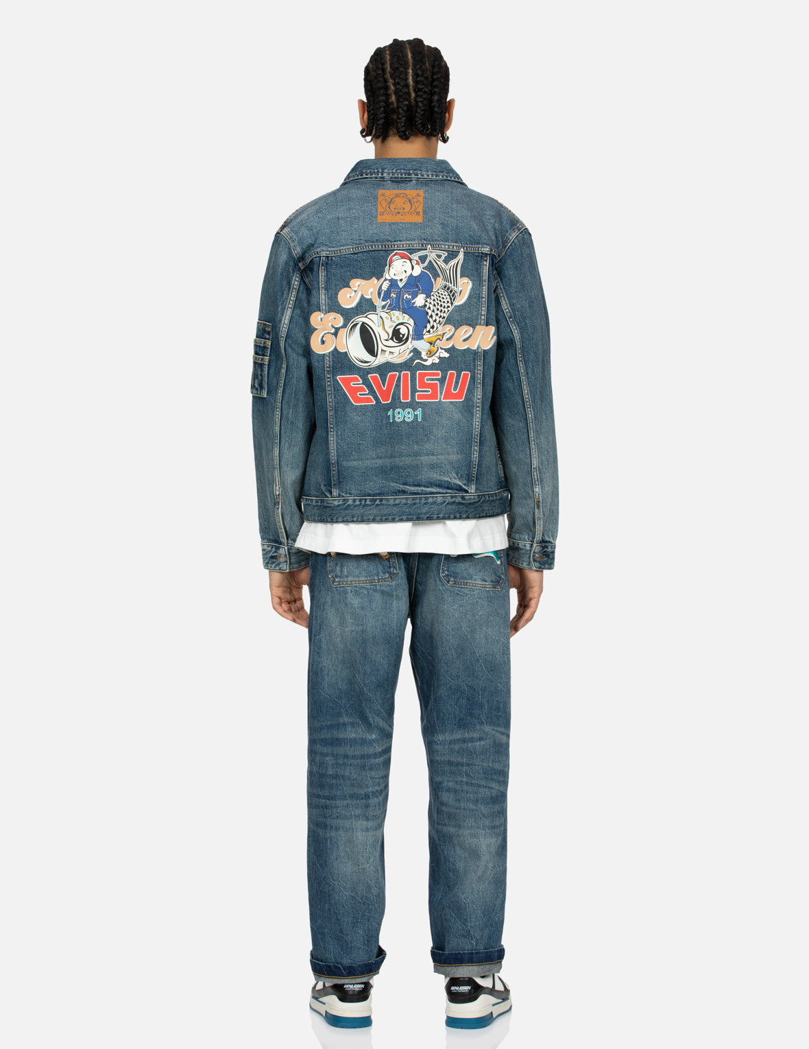 Seagull Embroidery 
Godhead Print Relax Fit Denim Jacket