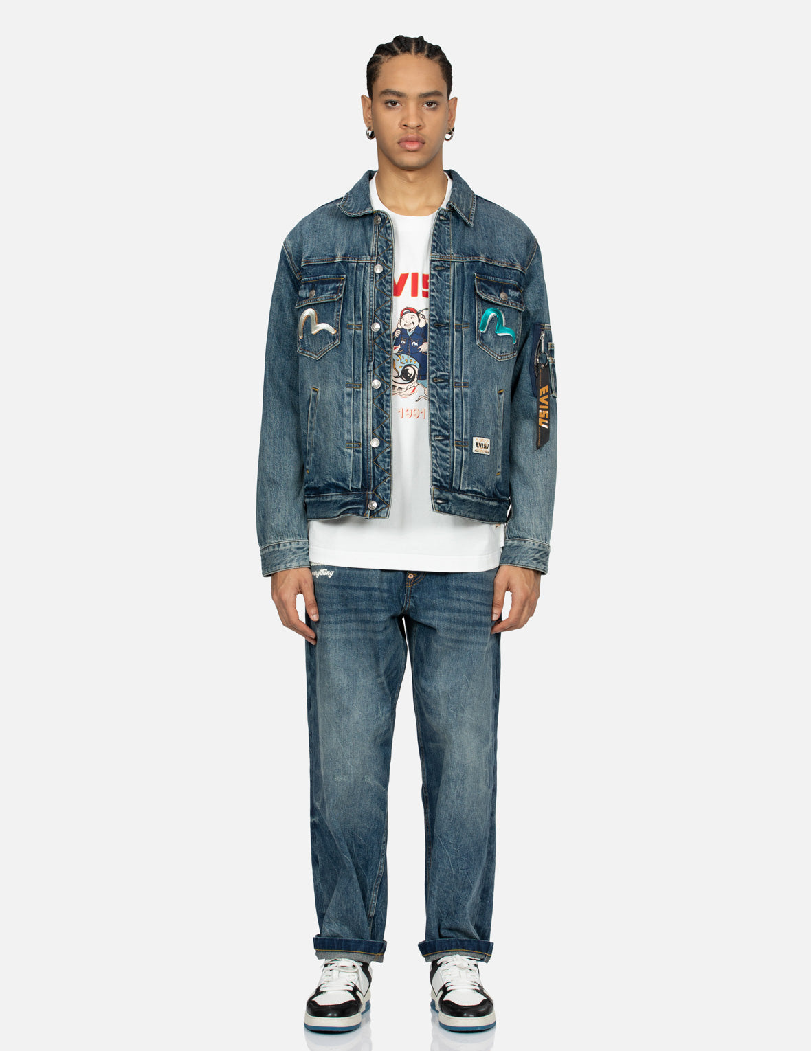 Seagull Embroidery 
Godhead Print Relax Fit Denim Jacket