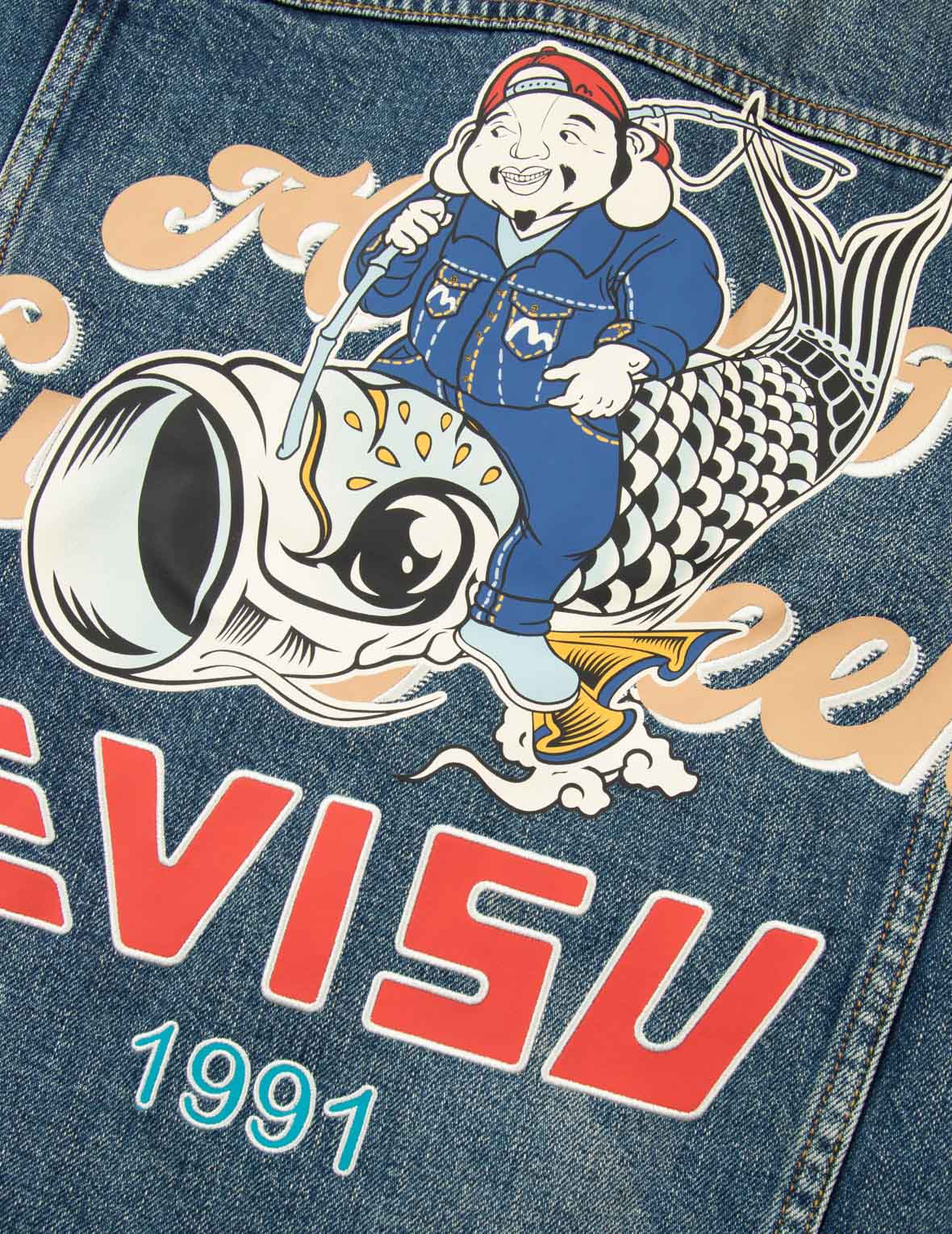 Seagull Embroidery 
Godhead Print Relax Fit Denim Jacket