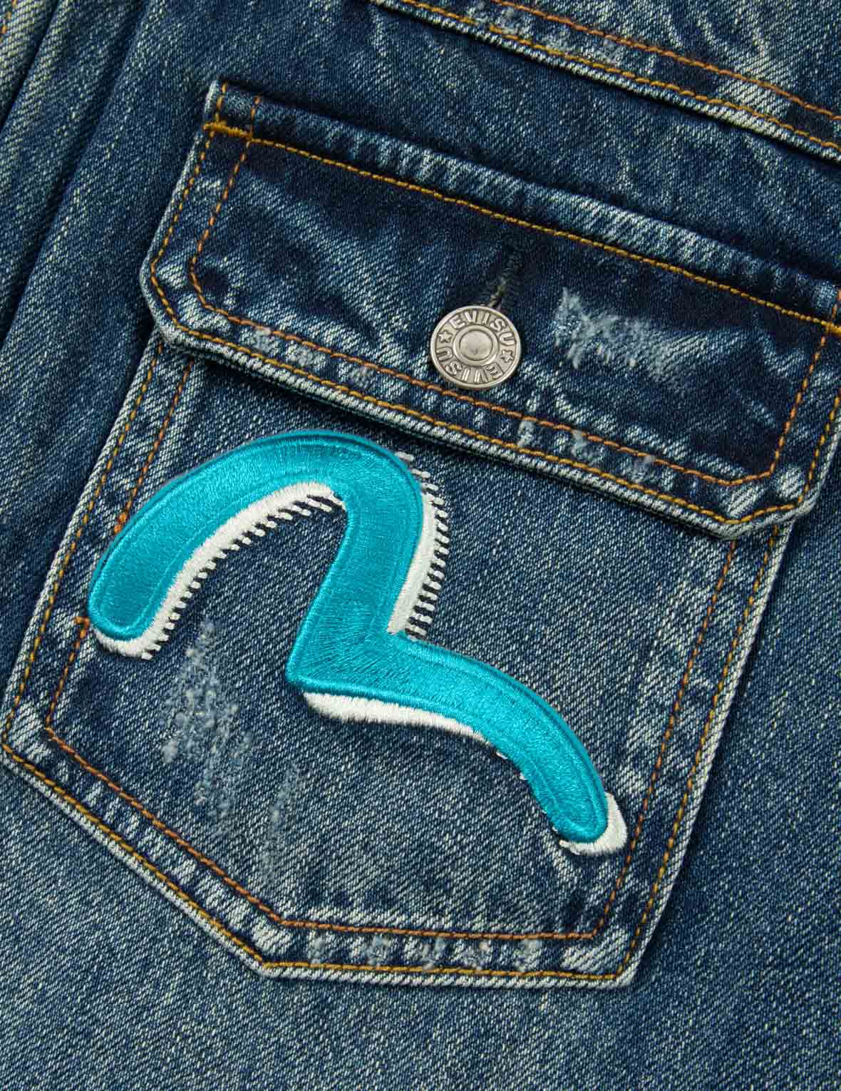 Seagull Embroidery 
Godhead Print Relax Fit Denim Jacket