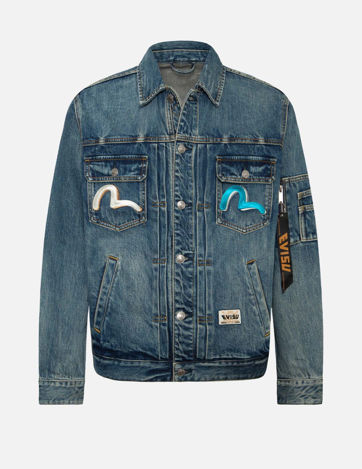 Seagull Embroidery 
Godhead Print Relax Fit Denim Jacket
