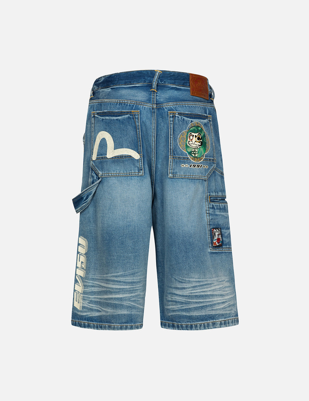 Hanafuda Daruma and Seagull Print Fashion Fit Denim Shorts – EVISU