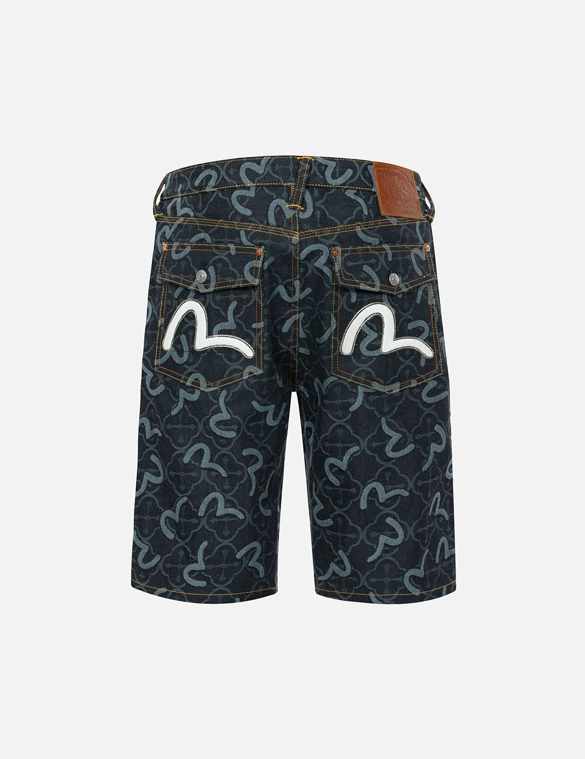 Allover Seagull and Kamon Jacquard Regular Fit Denim Shorts