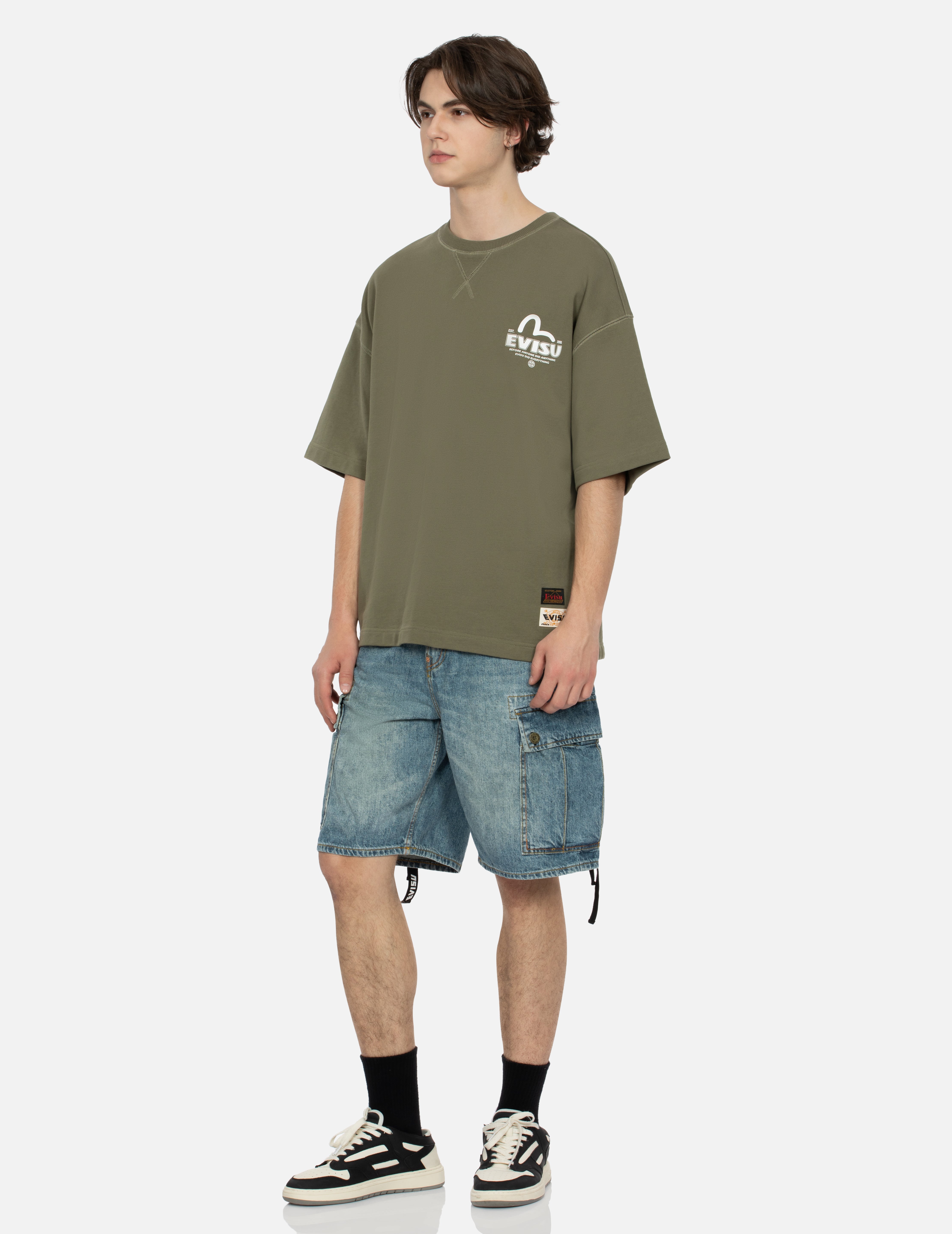 Seagull Print Relax Fit Denim Shorts – EVISU