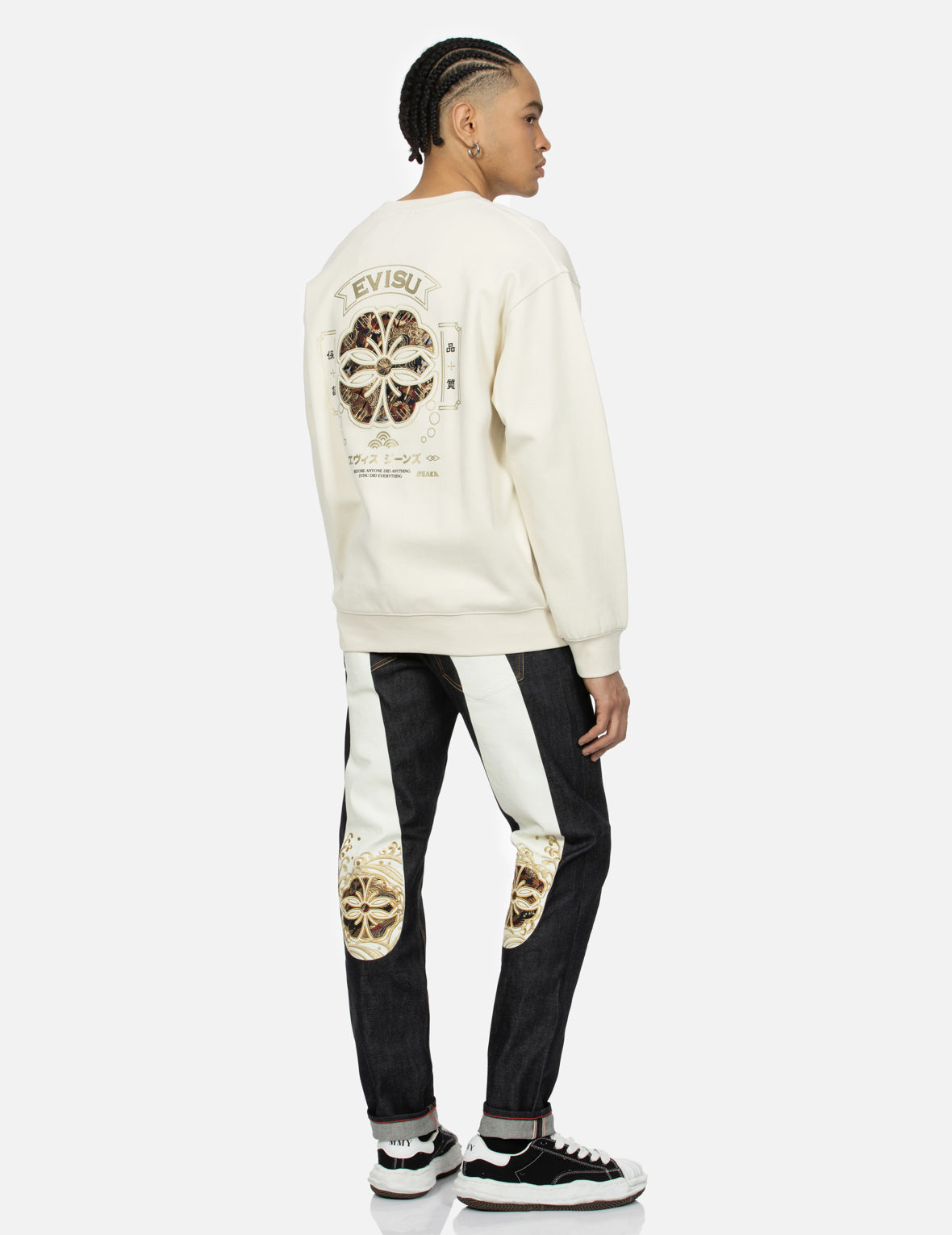 【EVISU】家紋ブロケード アップリケ ダイコック ジーンズ Kamon Brocade Applique Daicock Taper Fit Jeans #2017 – EVISU