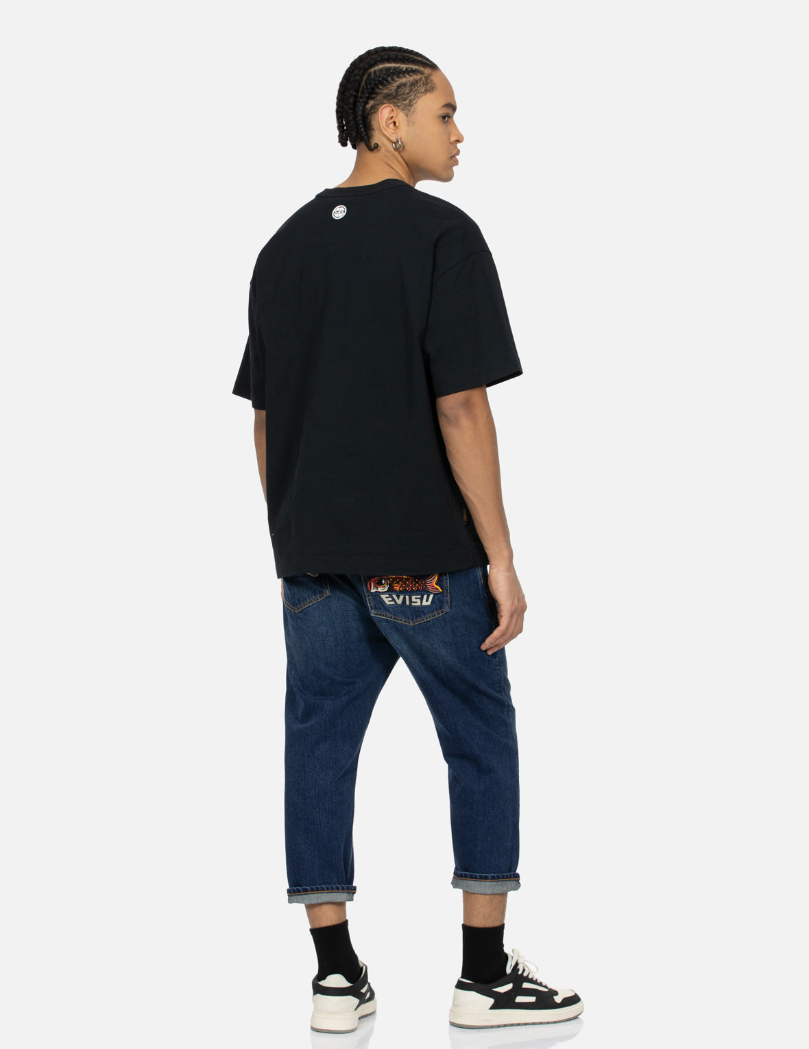Koinobori Print and Seagull Embroidery Cropped-Fit Jeans