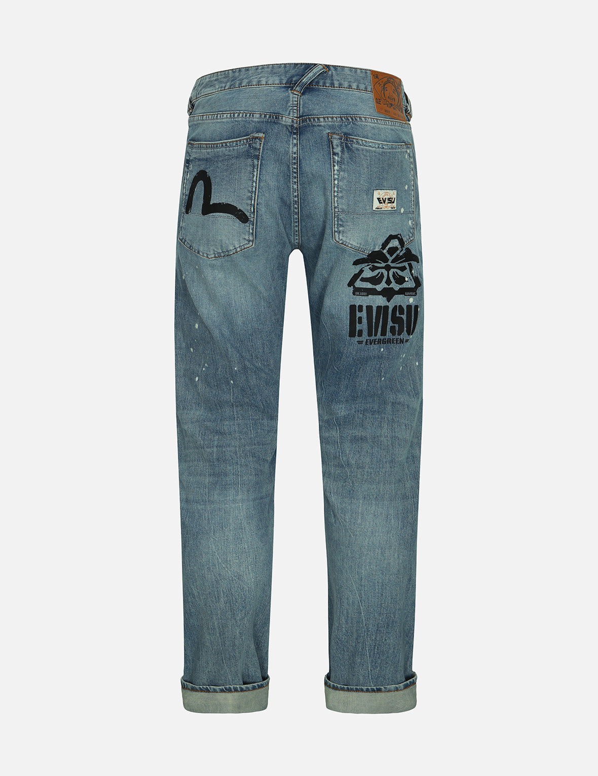 Washed Multiple Distressed Print with Splatter Marks Taper Fit Jeans #2017