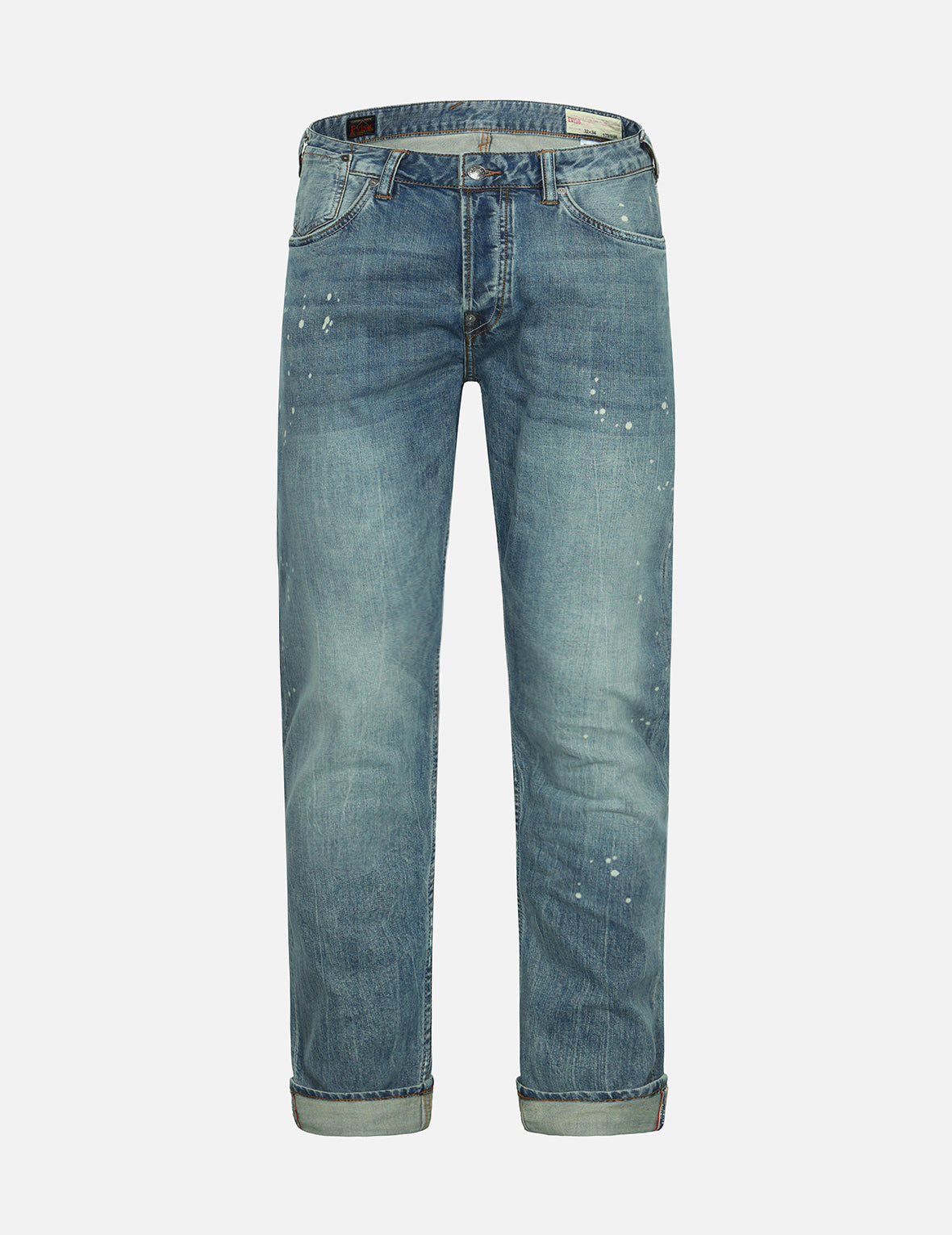 Washed Multiple Distressed Print with Splatter Marks Taper Fit Jeans #2017