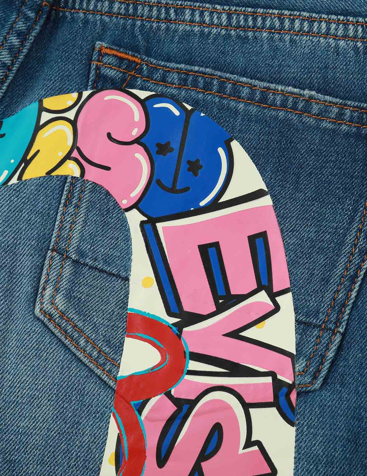 Graffiti Daruma Daicock Print Denim Shorts – EVISU
