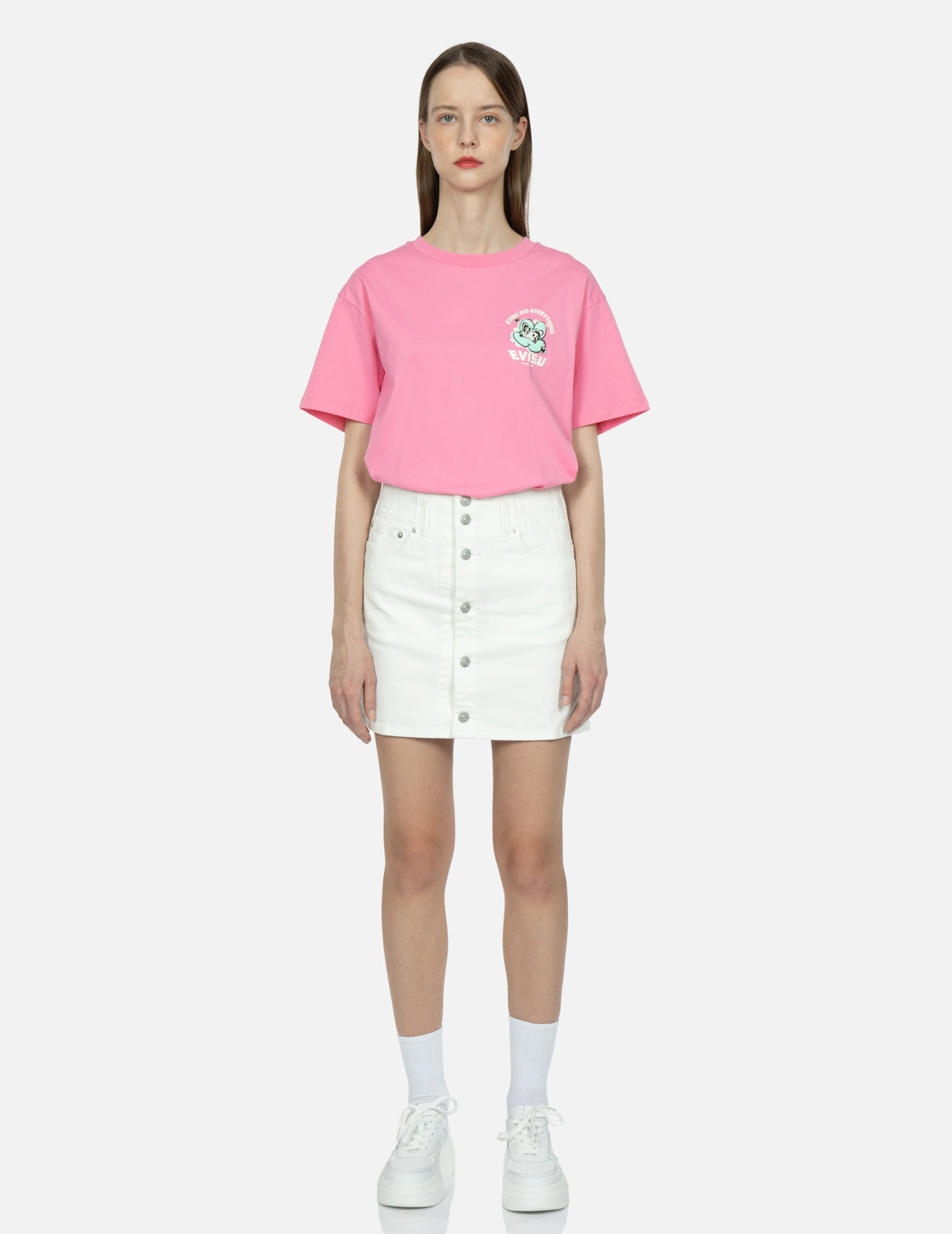 Seagull Embroidery Fuchsia Denim Skirt – EVISU