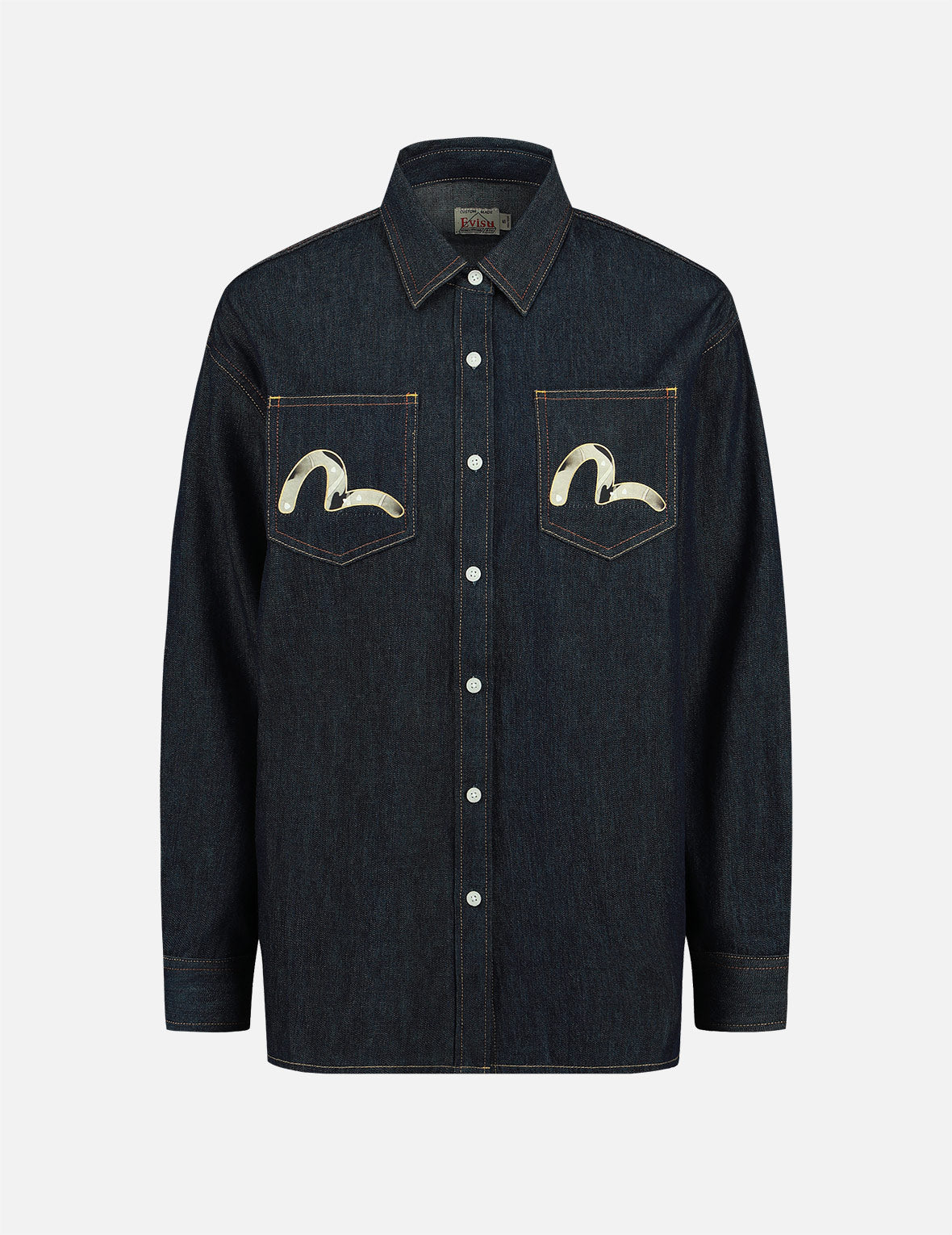 Peacock and Brocade Foil Print Denim Shirt EVISU