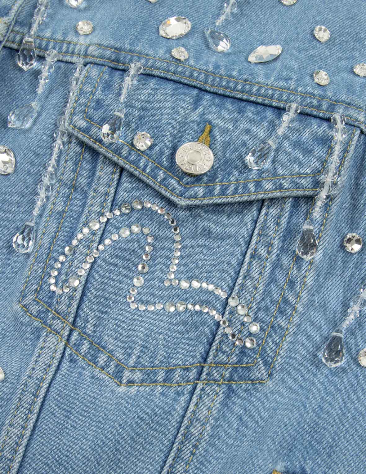 Crystal Embellished Oversized Denim Jacket