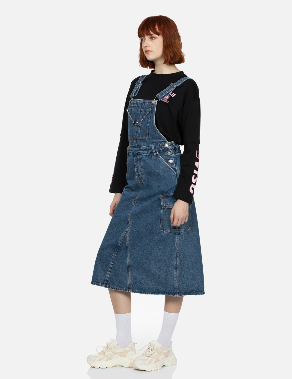 3D Seagull Embroidery Fashion Fit Denim Dungaree Dress EVISU