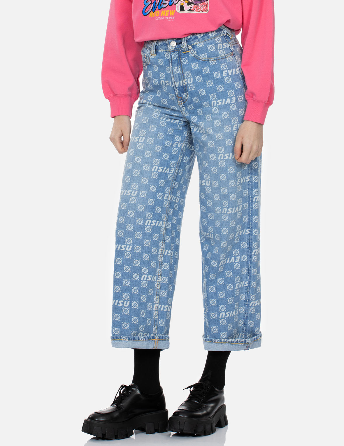 Allover and Gradient Seagull and Logo Wide-leg Fit Jeans – EVISU