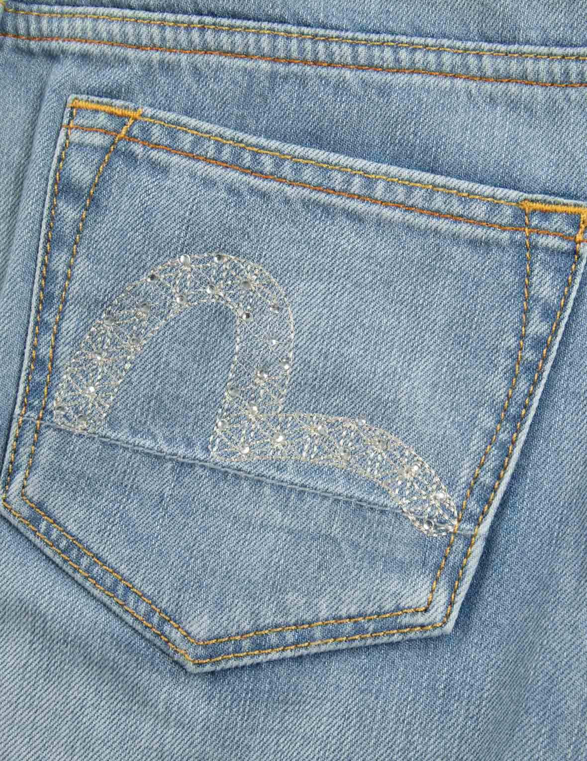 Rhinestone & Embroidery Seagull Pocket Straight Fit Denim
