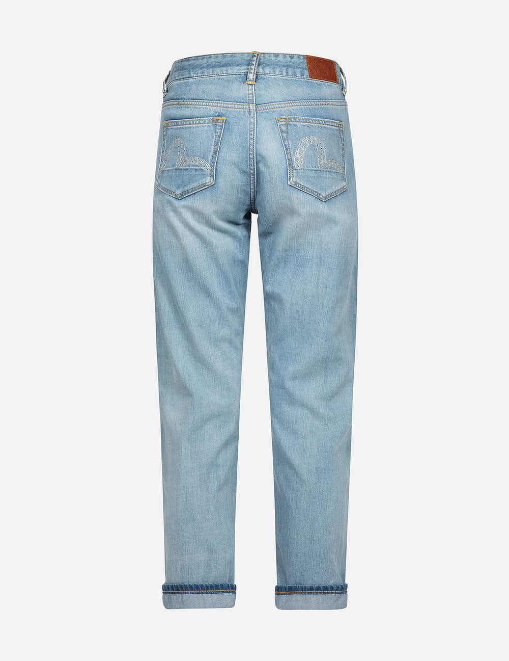 Rhinestone Embroidery Seagull Pocket Straight Fit Denim Jeans