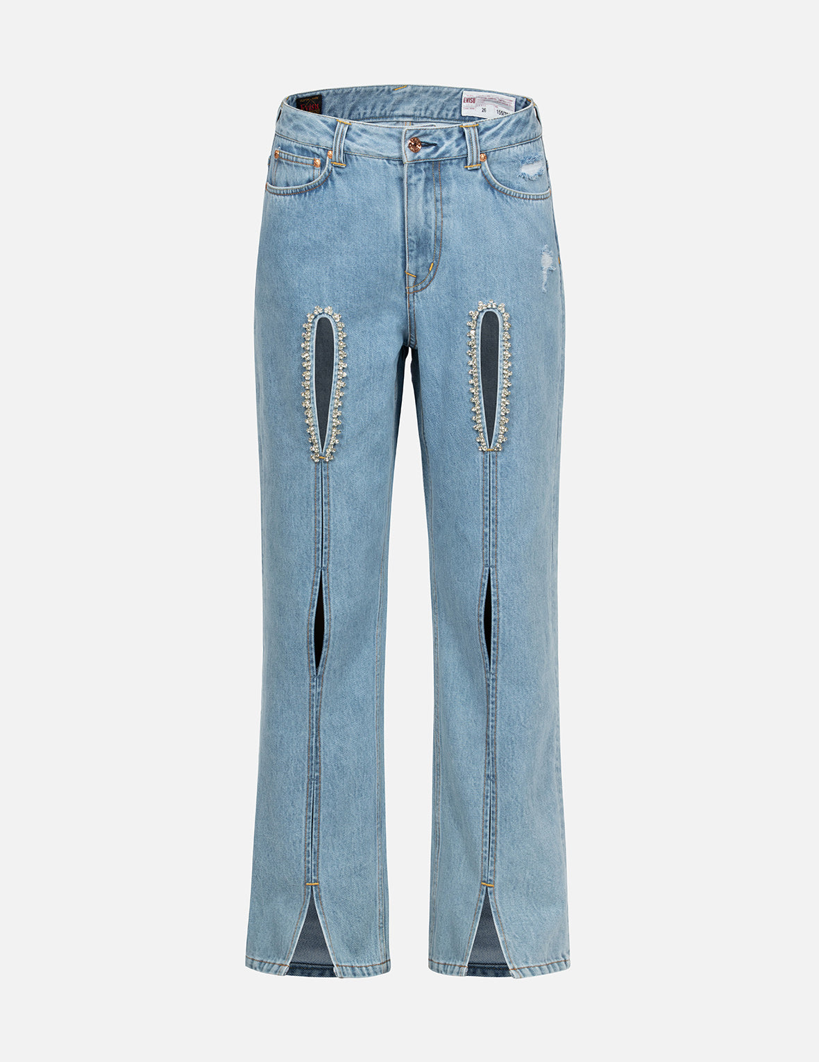Crystal Embellished and Seagull Hollow-out Fashion Fit Denim Jeans