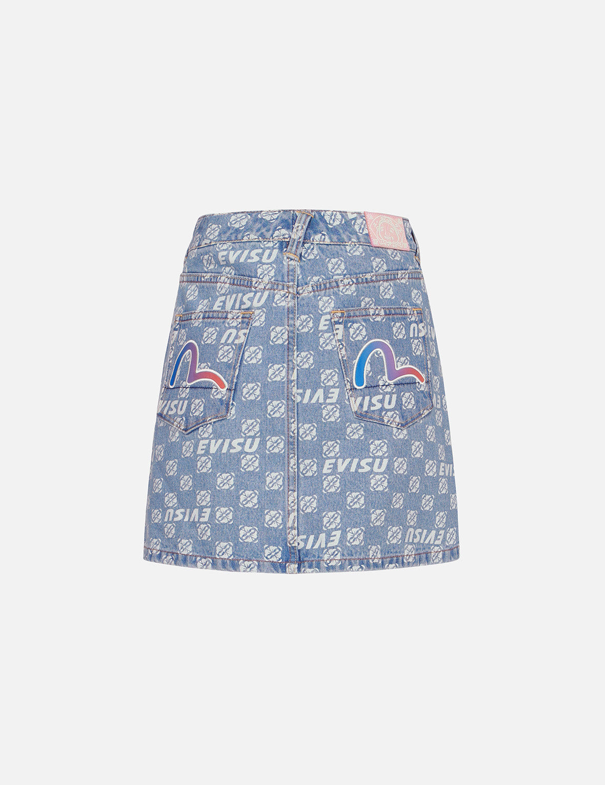 Allover Logo and Kamon print Relax Fit Denim Skirt