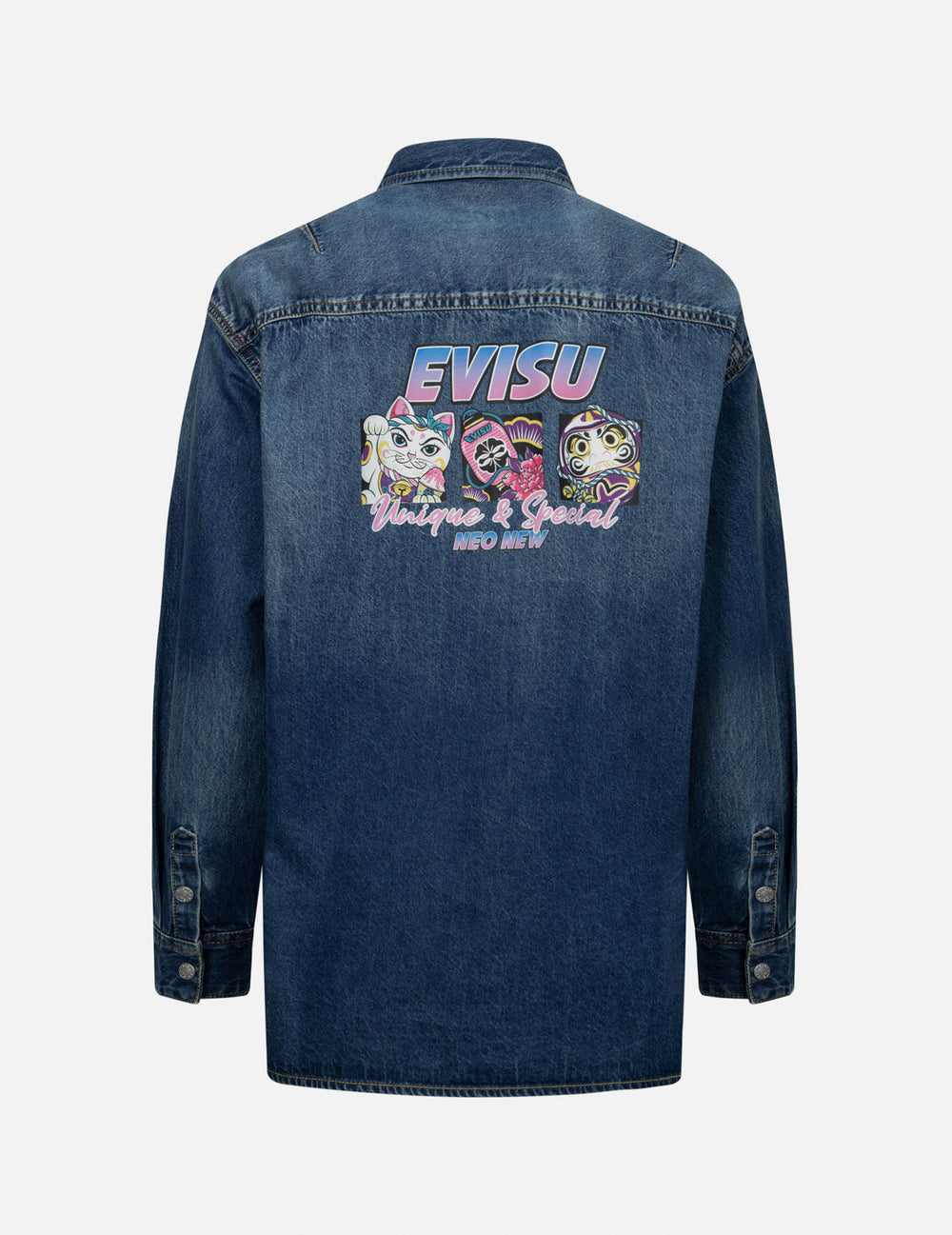 Logo Embossed Pocket and Multi-Print Boyfriend Denim Shirt – EVISU