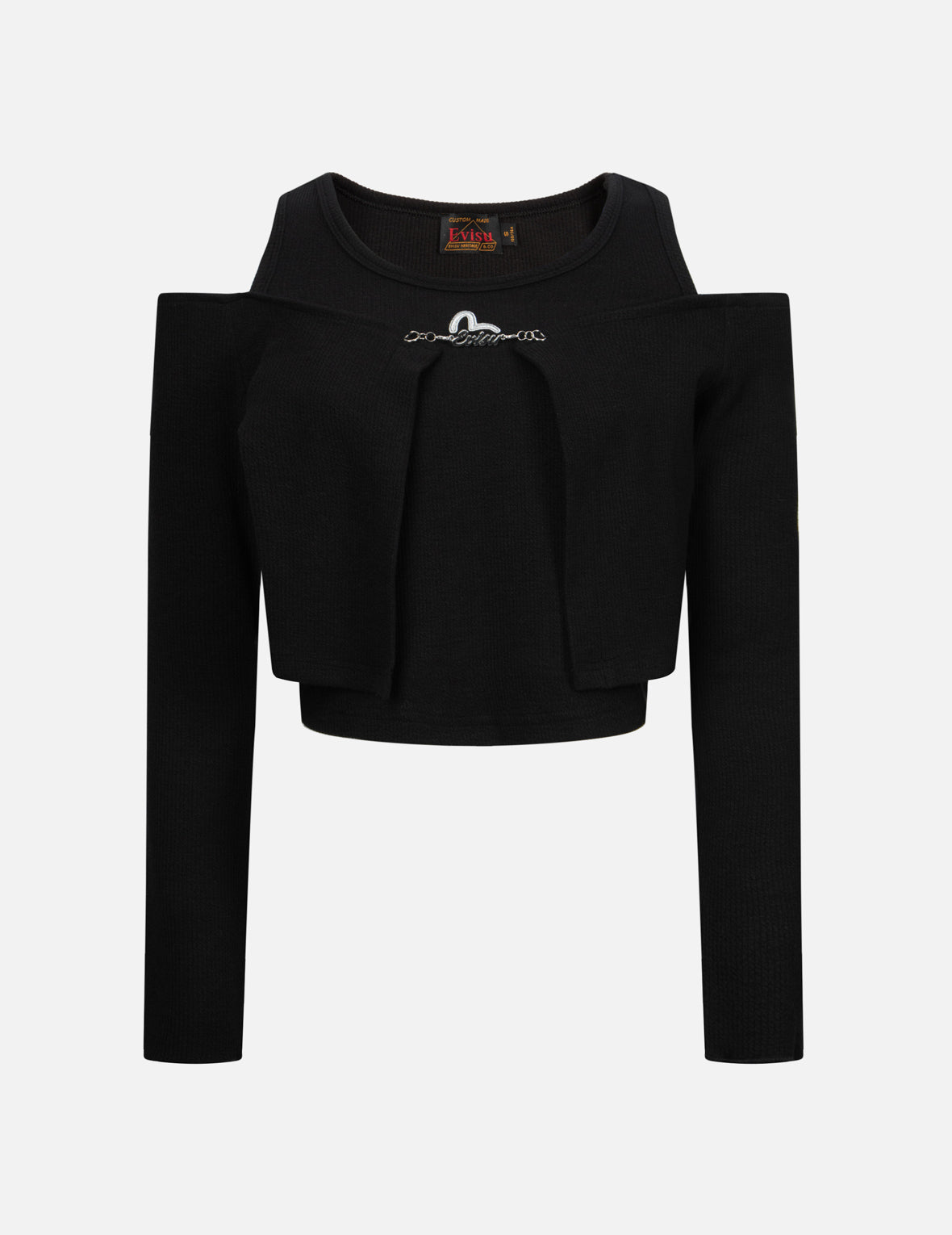 商标配件露肩和假两件时尚版型上衣