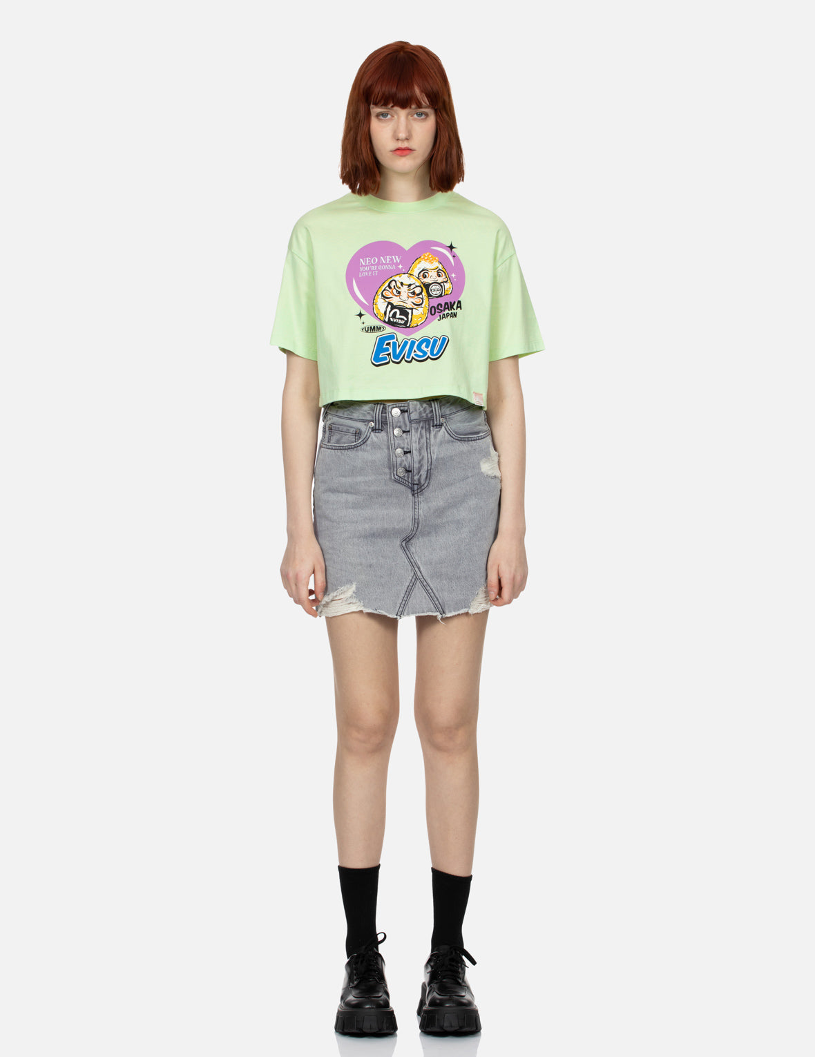 Onigiri Daruma and Heart Print Cropped T-shirt – EVISU