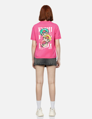 Logo Embroidery and Donut Daruma Print Fashion Fit T-shirt