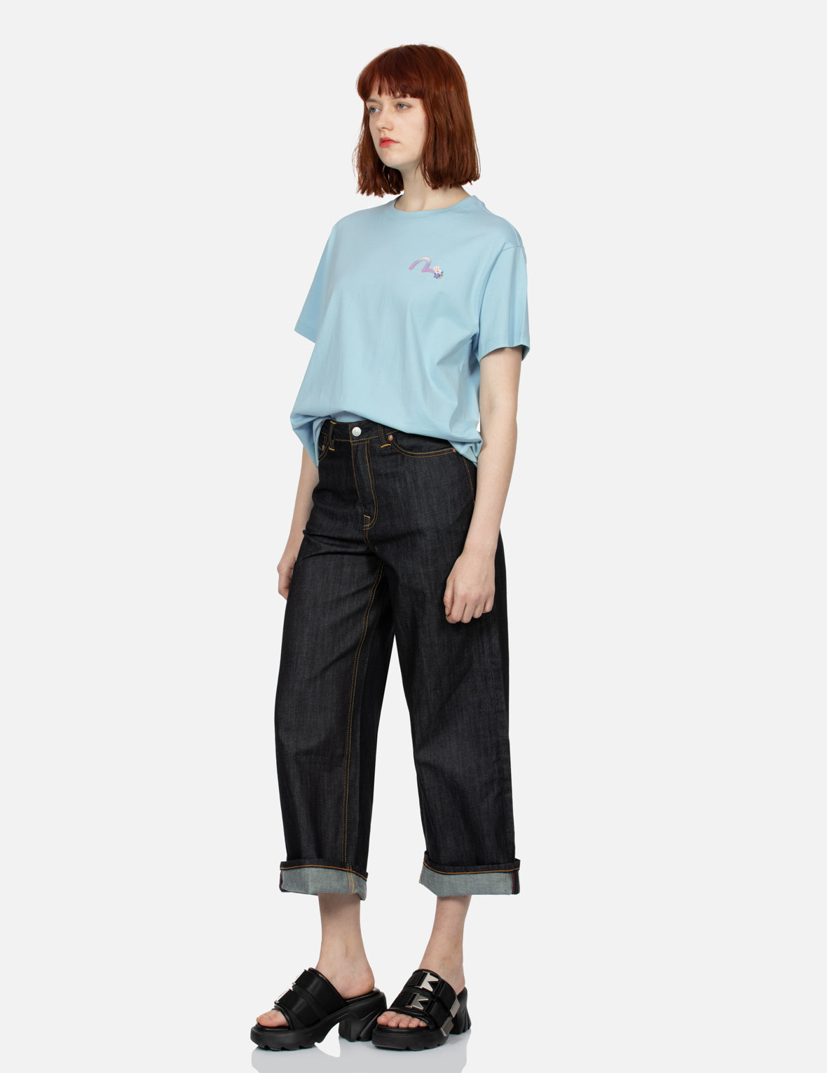 墨 Cranes and Wisteria Daicock Boyfriend T-shirt – EVISU